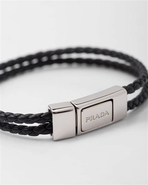 braided leather wrist strap prada|Black Braided Nappa Leather Bracelet .